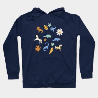 Dinosaurs + Unicorns in Blue + Umber Hoodie